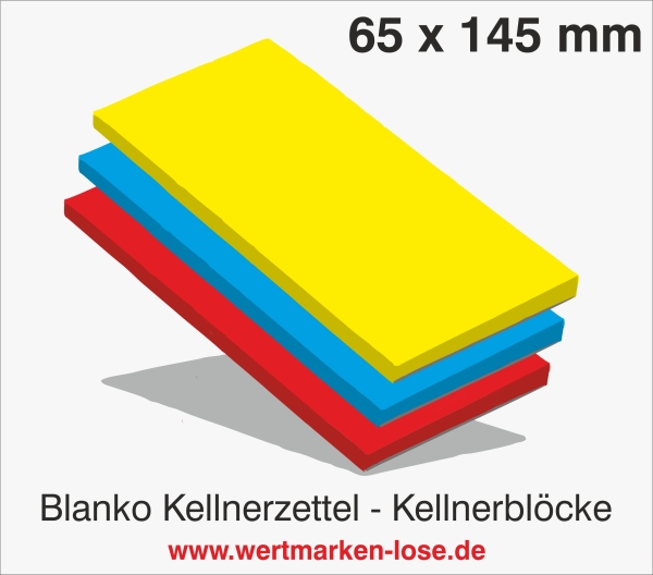 1000 Kellnerzettel - Kellnerblöcke - Abrechnungszettel - "BLANKO" - 65 x 145 mm [[Sonderanfertigung]]